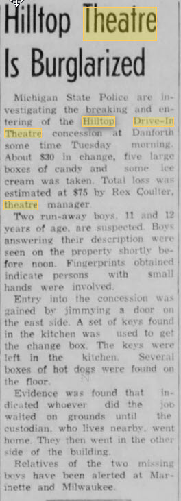 Hilltop Drive-In Theatre - 22 Jun 1955 Theft (newer photo)